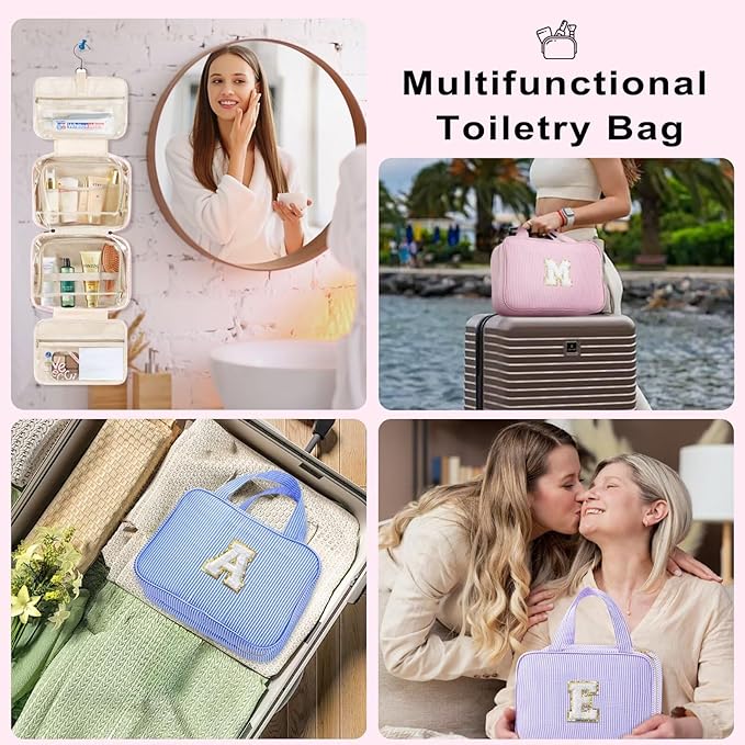 TOPEAST Hanging Toiletry Bag for Women - Travel Toiletry Bag Makeup Bag, Portable Toiletries Travel Bag and Cosmetic Bag Essentials - Letter Z, Pink