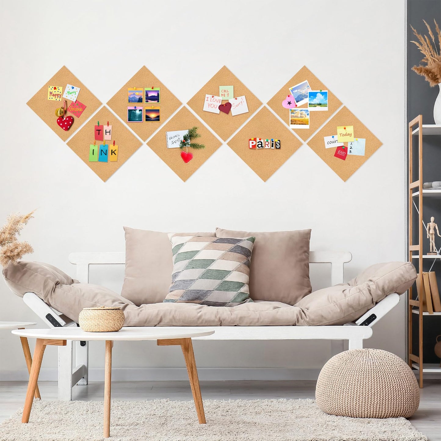 Cork Board Tiles - 4 Packs Adhesive Corkboards for Wall, Small Cork Board Squares Decorative for Office, School & Home