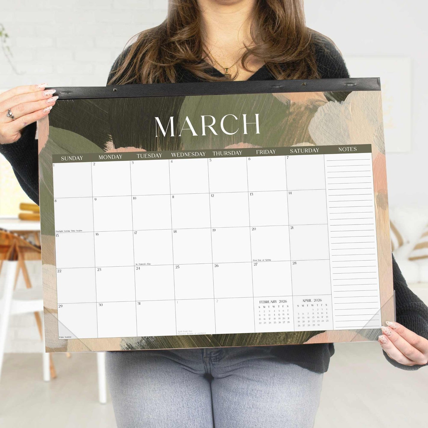 bloom daily planners 2026 Desk Calendar - January to December Large Wall Calendar - 21” x 16” Desktop & Hanging Monthly Planner with Stickers for Home or Office - Paint Strokes