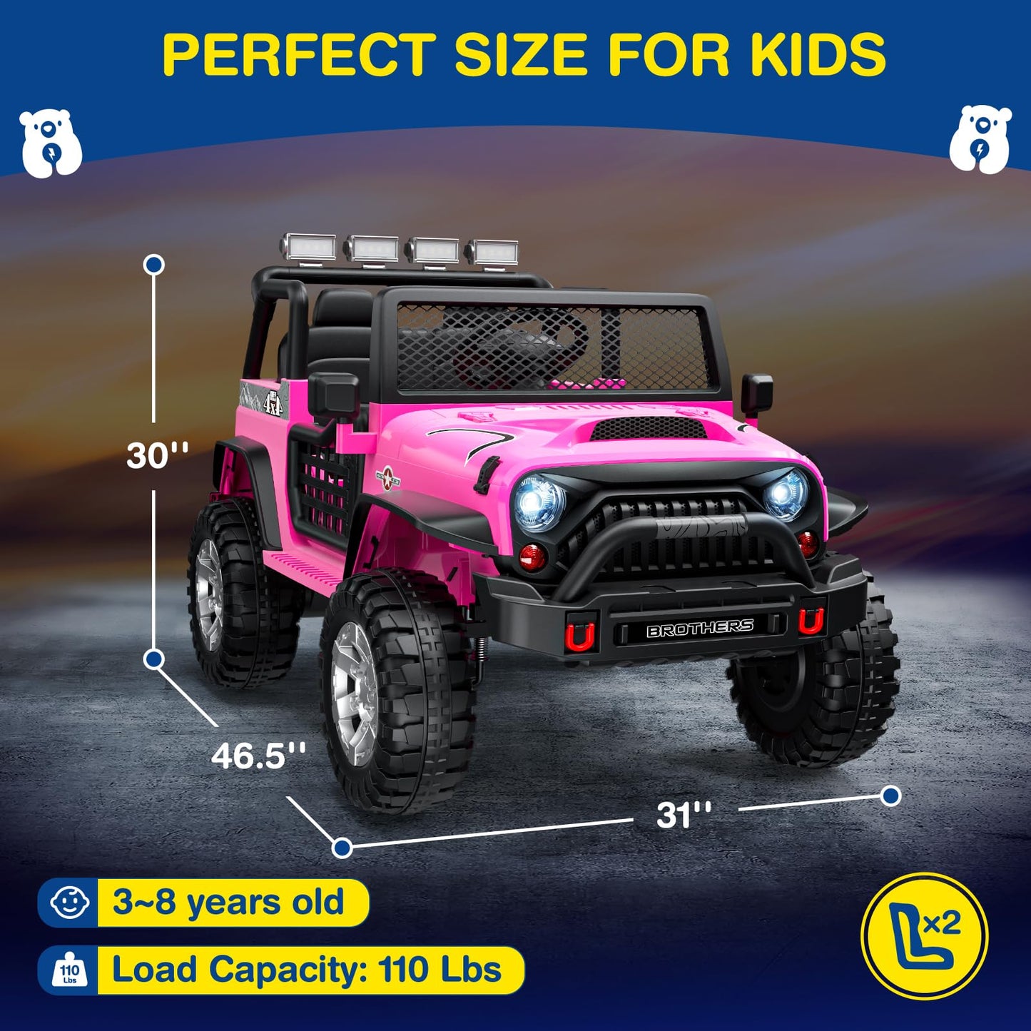 LIGIANT 2 Seater Ride On Car, 24V Kids Electric Car w/Remote Control, 4-Wheel Suspension, Bluetooth Speaker, Multi Music Modes, 3 Speeds, LED Lights, Xmas & Birthday Gift Ideas for Kids Ages 3+