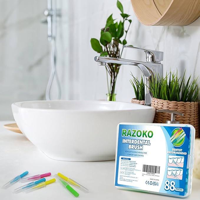 RAZOKO Interdental Brush, Flossing Head,Easy Use Tooth Cleaning Tool (1Pack(2mm/2.3mm/2.5mm/3mm)-88pcs)