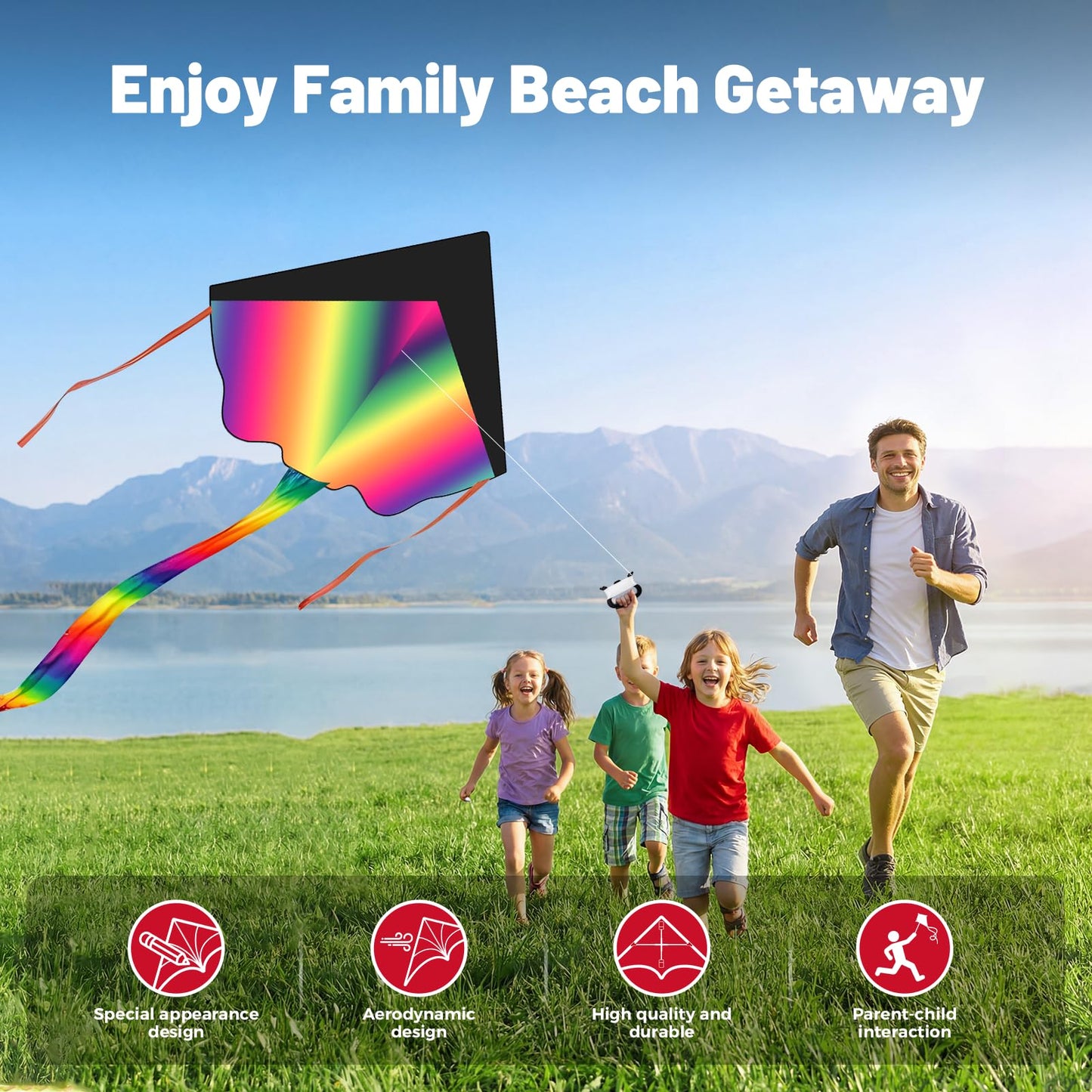 Crogift 3 Pack Large Kites, Easy to Fly Large Butterfly, Giant Red Octopus & Colorful Delta Kite for Beach Trip - Perfect Kites for Kids Ages 4-8 8-12, Gifts for Easter and Festival