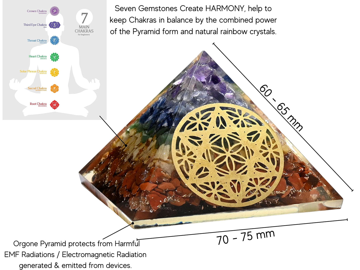 Amazing Gemstone Large Orgone Pyramid | Natural Chakra Pyramid Crystal | Star of David Orgonite Pyramid | Organ Pyramids Positive Energy Healing