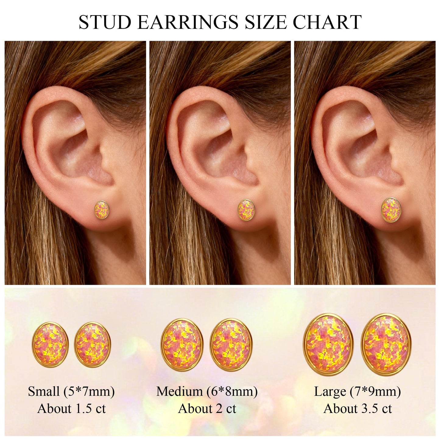JiayangJY Silver Red Fire Opal Stud Earrings for Women 18K Yellow Gold Plated Sterling Silver Oval Shape 5mm Opal Earrings with Push Back