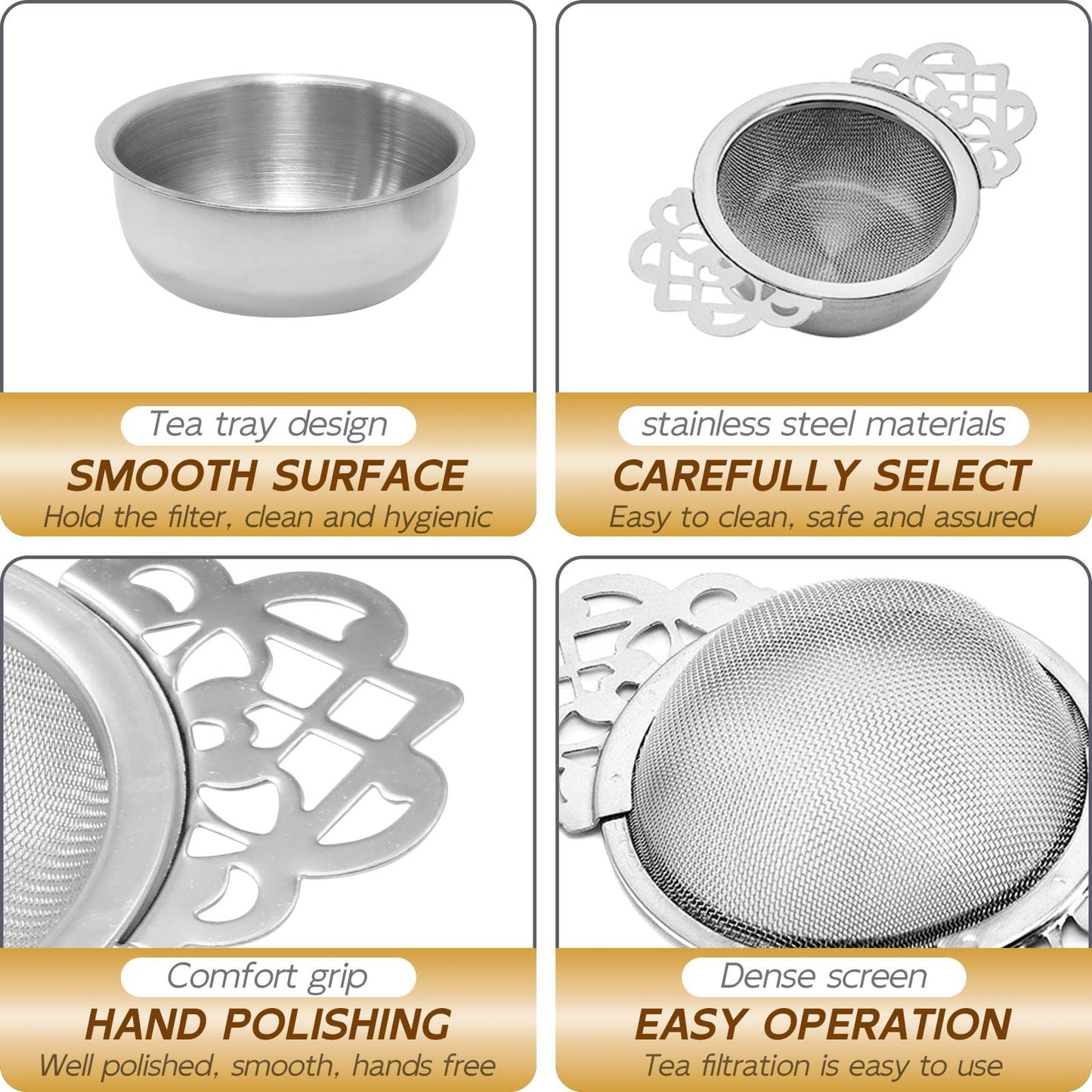Tea Drain Strainer 304 Stainless Steel Loose Tea Infusers Strainers Mesh Tea Infuser Stainless Steel Loose Leaf Tea Filter with Handles for Loose Tea Juice Coffee Filter(4Pcs)