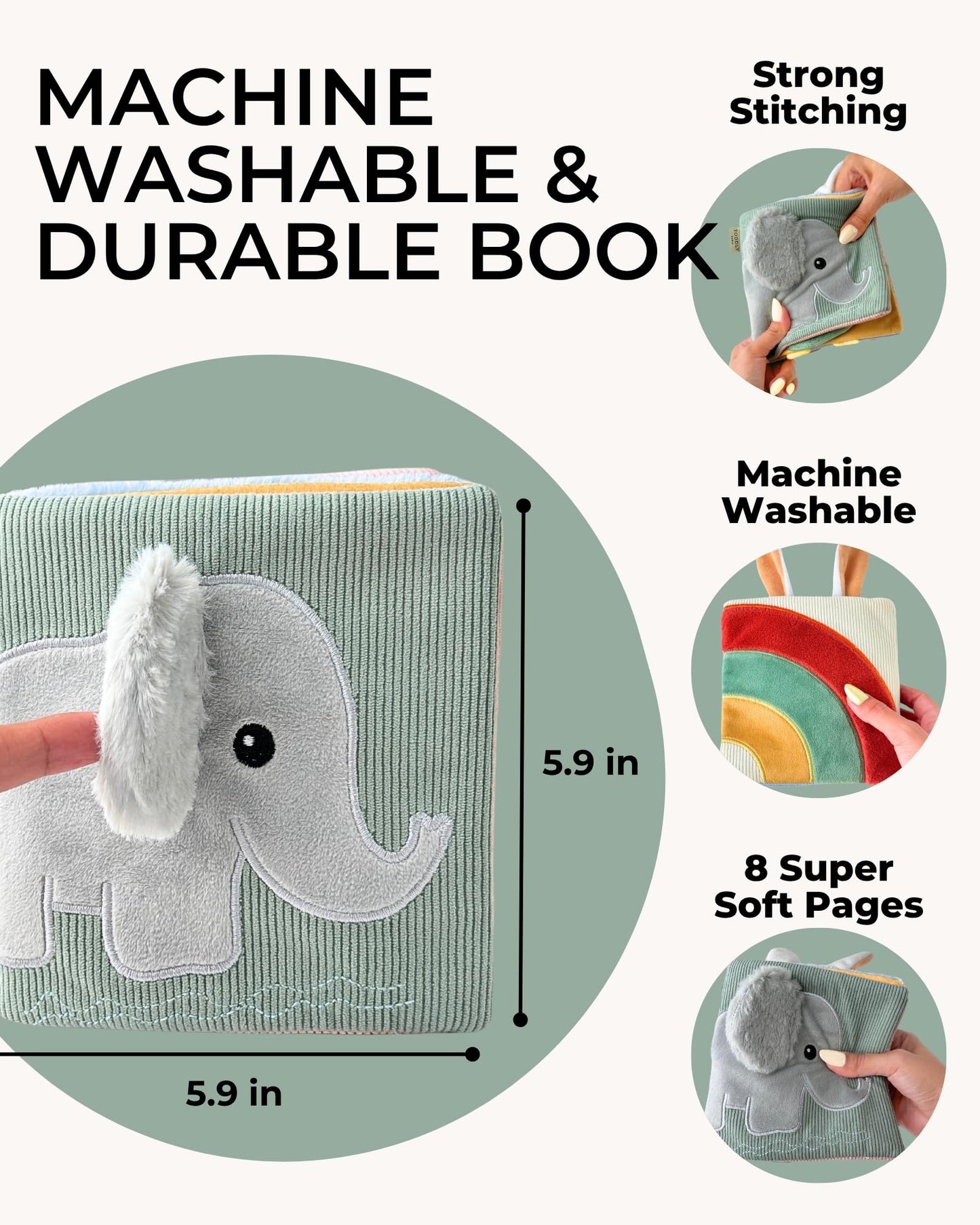 Toodly Cute Soft Baby Book with Mirror, Activities, Touch and Feel & Crinkle Pages - Interactive Sensory Cloth Toy for Babies 0-6, 6-12 & 12-18 Months - Adorable Animal Themes for Early Development