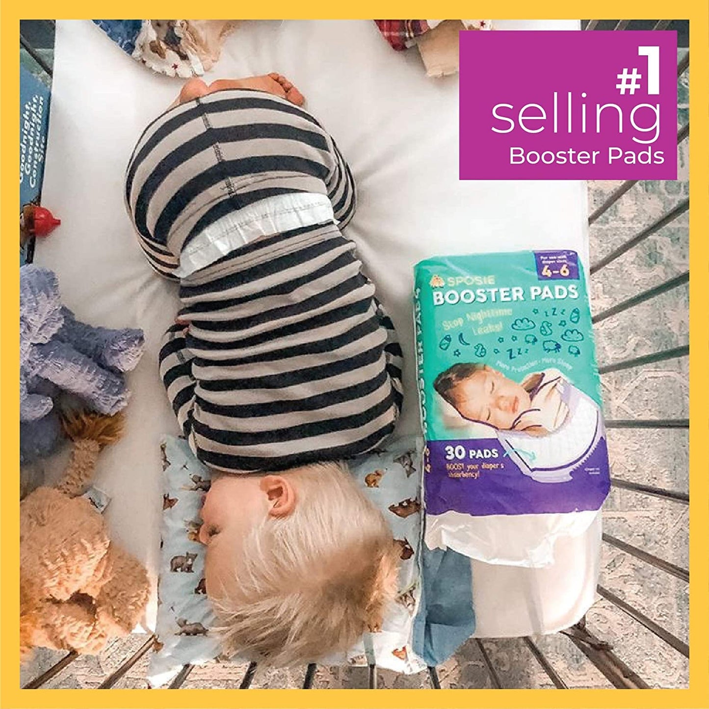 Sposie Overnight Diaper Booster Pads, Stops Leaks and Bedwetting, Original Adhesive-Free Absorbent Inserts, Helps Reduce Nighttime Changes and Rash, Use with Sizes 4-6, Made in U.S.A. 90 ct.