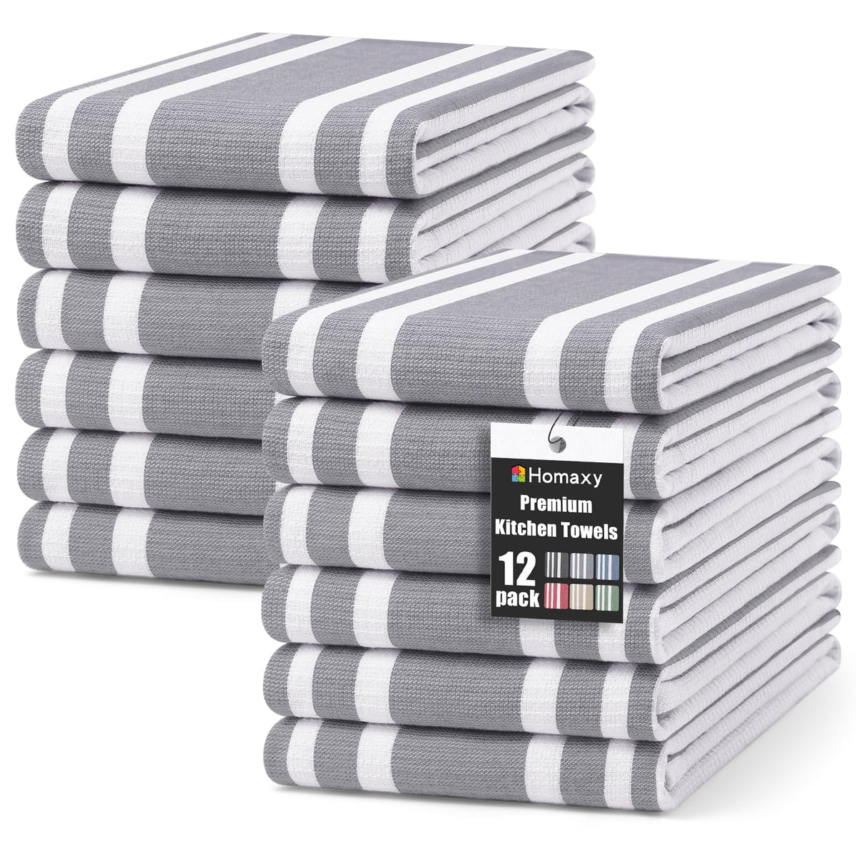 Premium Cotton Stripe Kitchen Towels 12 Pack (12 Count)