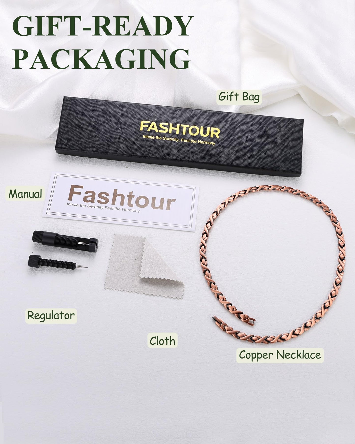 Fashtour Copper Necklace for Men Women, 99.99% Pure Copper Magnetic Chains Necklace with 3500 Gauss Ultra Strength Neodymium Magnets, Adjustable Jewelry Gift with Sizing Tool (Copper 006)