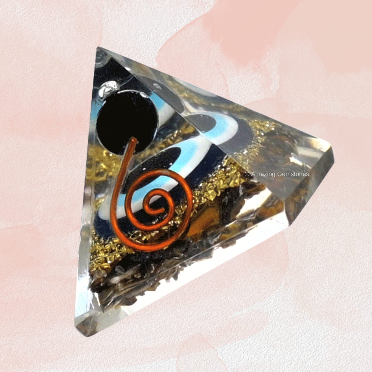 Amazing Gemstone Ultimate Protection Orgone Pyramid with Evil Eye Black Obsidian Sphere - Triple Protection Crystals Tiger Eye Hematite & Black Obsidian (30mm, Small)