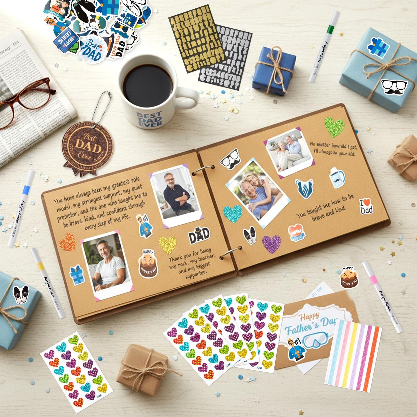 CY2SIDE Best Dad Ever Album Scrapbook - Father’s Day Wooden Scrapbook Craft Kit, DIY Photo Memories Book with 30 Pages Birthday Gift for Father’s Day, DIY Handmade Scrapbook Gift for Dad Grandpa