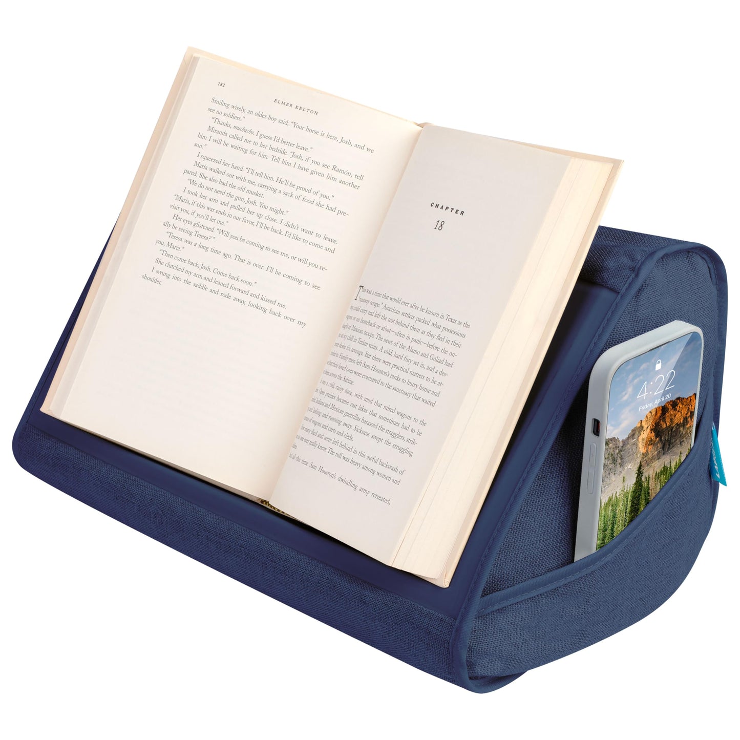 LAPGEAR Book Pillow – Lap Reading Cushion with Built-in Book Stand – Fits 6x9 Books & Similar Sizes – Denim Blue – Style No. 33203