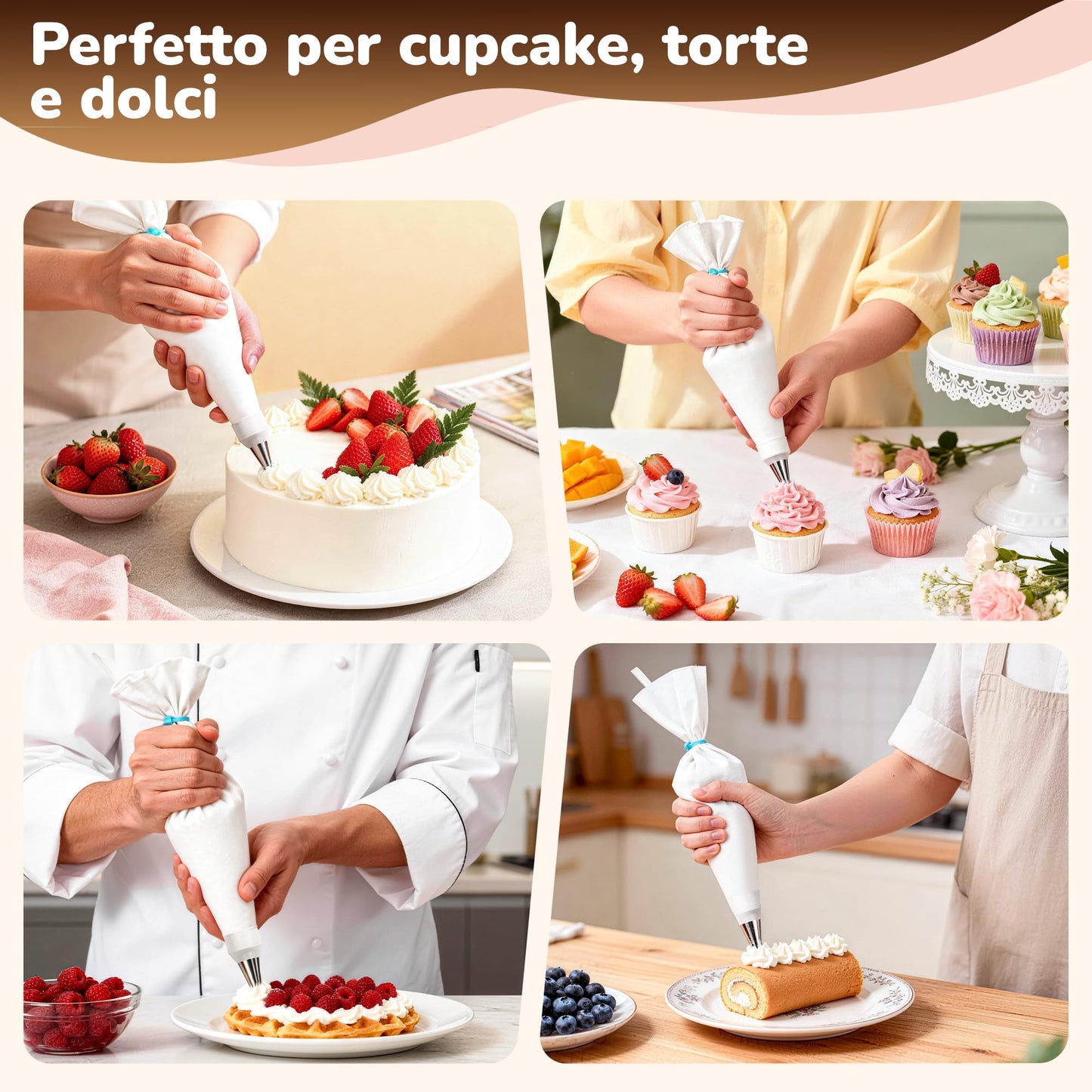 2 Reusable Piping Bags and Tips Set - 16 Inch Pastry Bags for Cake Decorating, Cupcakes, Cookies | Durable Cotton Exterior, Easy to Clean, Eco-Friendly Baking Kit for Home Bakers & Chefs