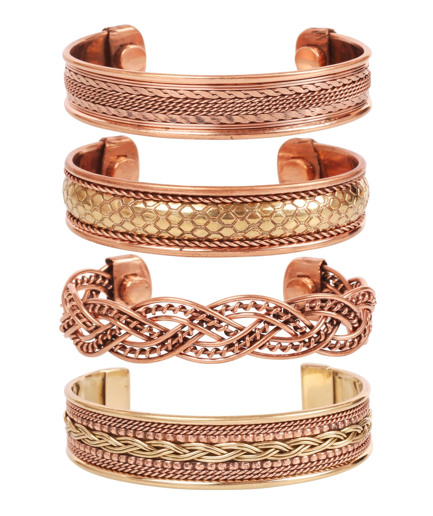 Touchstone copper bracelets | gift for men women |adjustable 100% pure solid real magnetic jewelry | handmade bracelet set combo | rope braided tibetan bangles. Set of 4 different designs