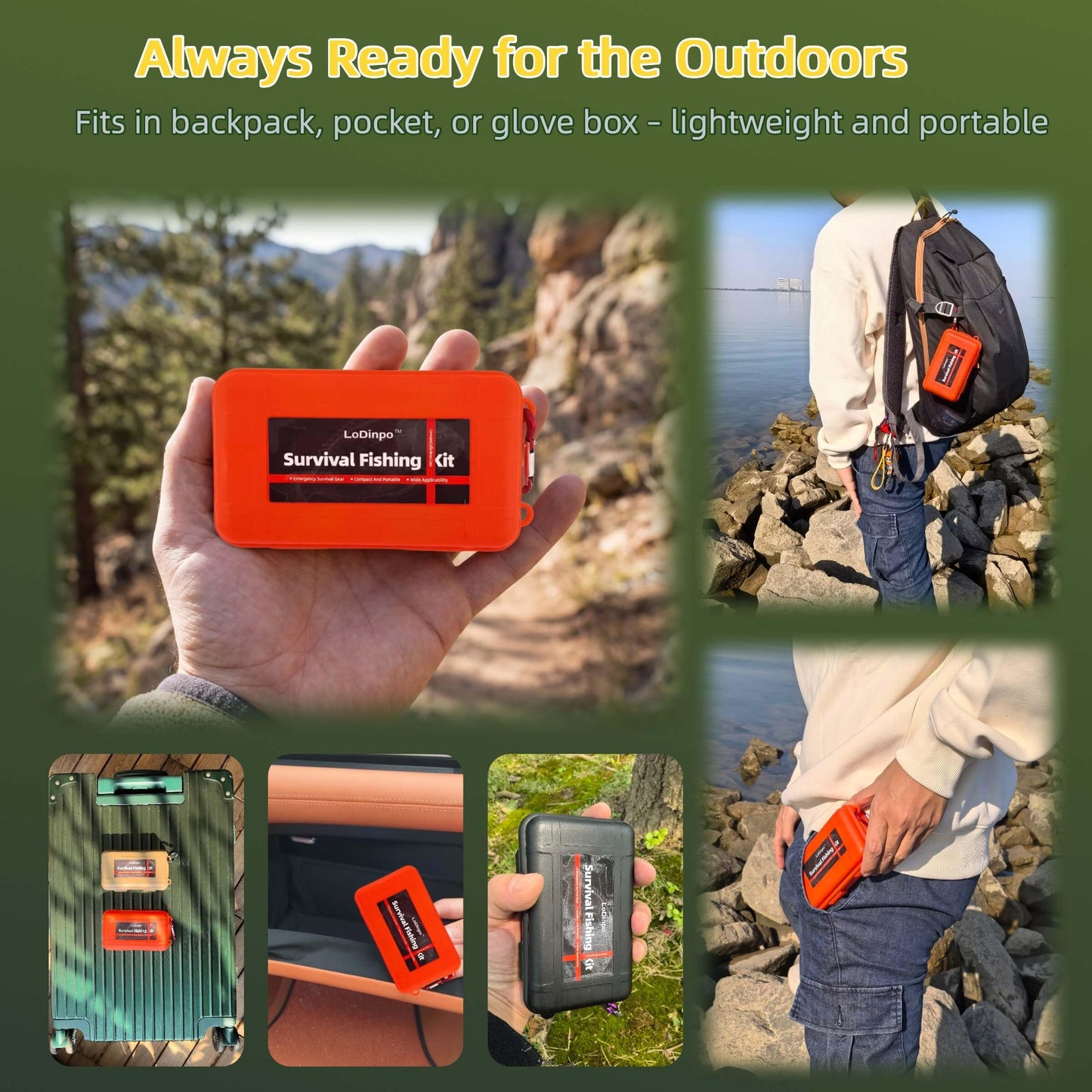LoDinpo Mini Survival Fishing Kit Compact Emergency Fishing Gear for Camping, Hiking, Bushcraft, Backpacking Small Tackle Box with Hooks, Line, Floats Tools Great Gift for Fishermen, Hikers&Preppers