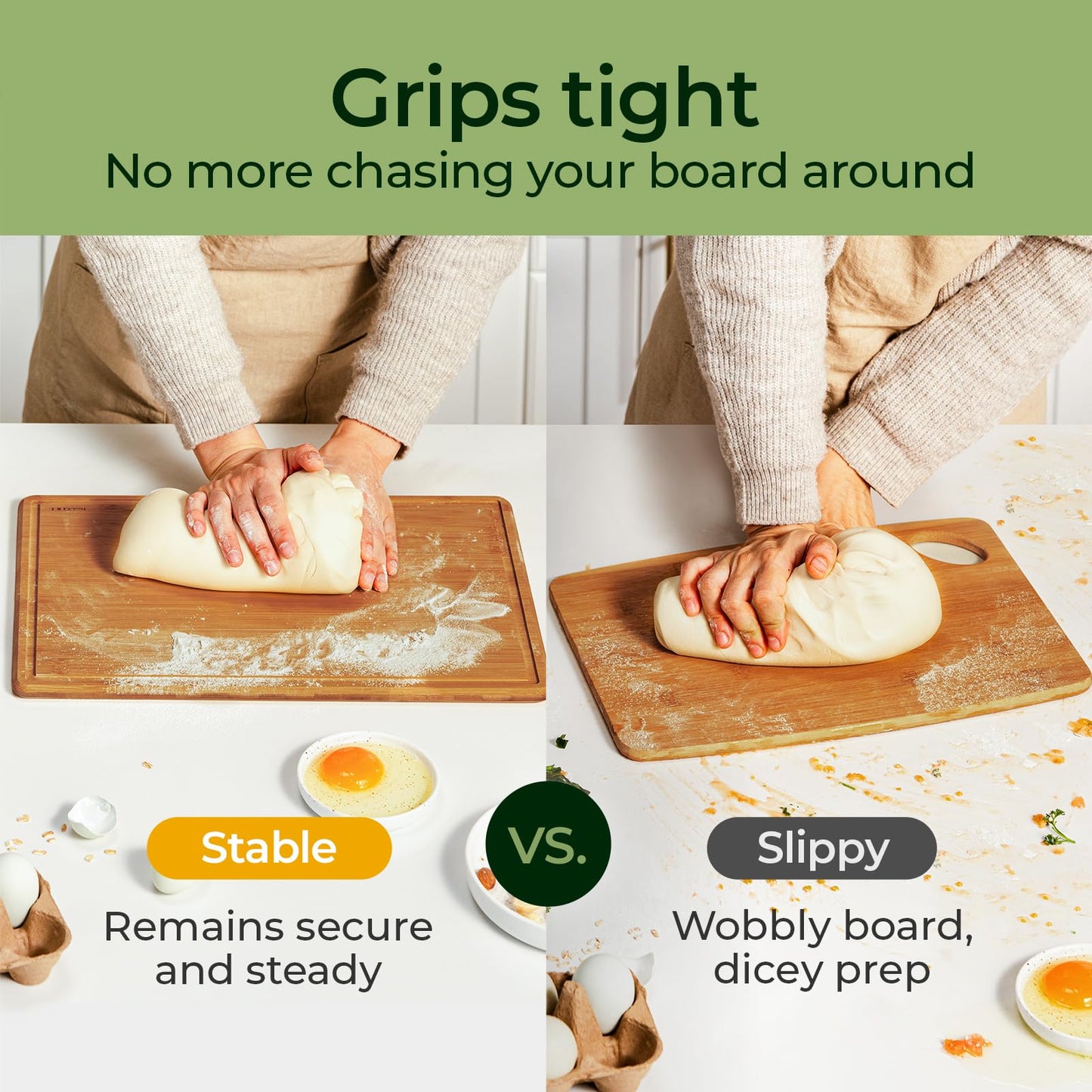 Keechee 2Pcs Cutting Board Set with Non-slip Mat, Bamboo Cutting Boards for Kitchen Meal Prep & Serving - Wood Serving Board Sets with Deep Juice Groove Ideal Kitchen Gifts