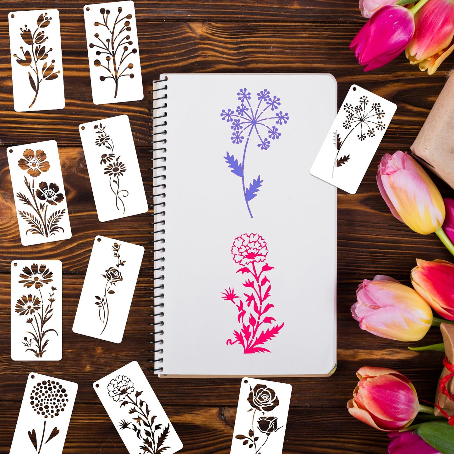 DZXCYZ 32 Pcs Wildflower Stencils for Painting on Wood, Reusable Flower Leaf Stencils Plastic DIY Craft Drawing Templates Set for Wall Paper Canvas Home Decor