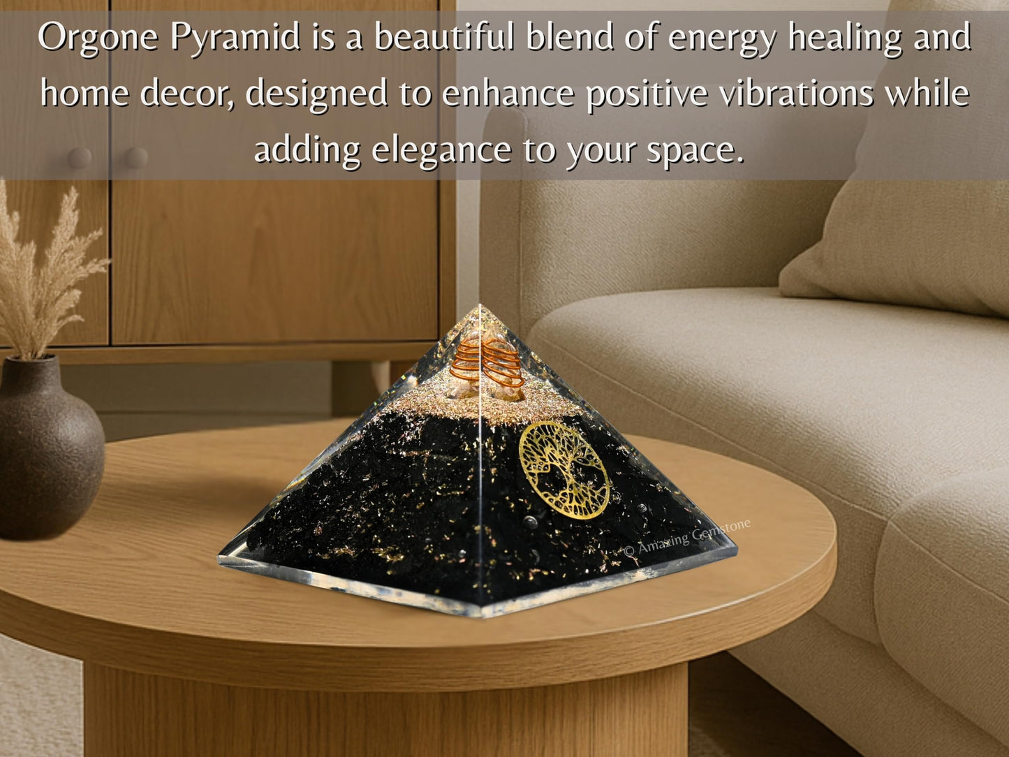 Amazing Gemstone Large Black Tourmaline Orgone Pyramid Crystal, Tree of Life Orgonite Pyramid, Positive Energy Healing