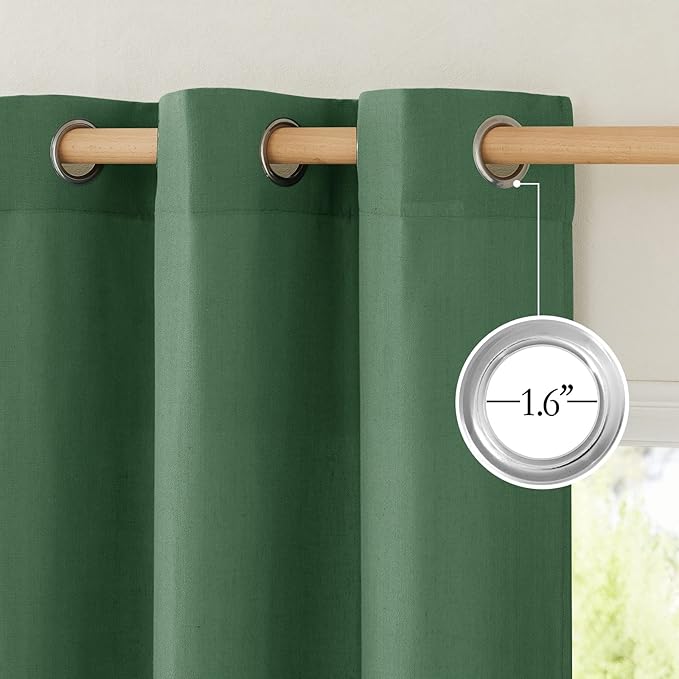 NICETOWN Olive Green Thick Linen Curtains 72" Length, Grommet Privacy Window Treatments Linen Weave with Light Penetration Vertical Drapes for Farmhouse/Home Office, W42 x L72, 2 Panels