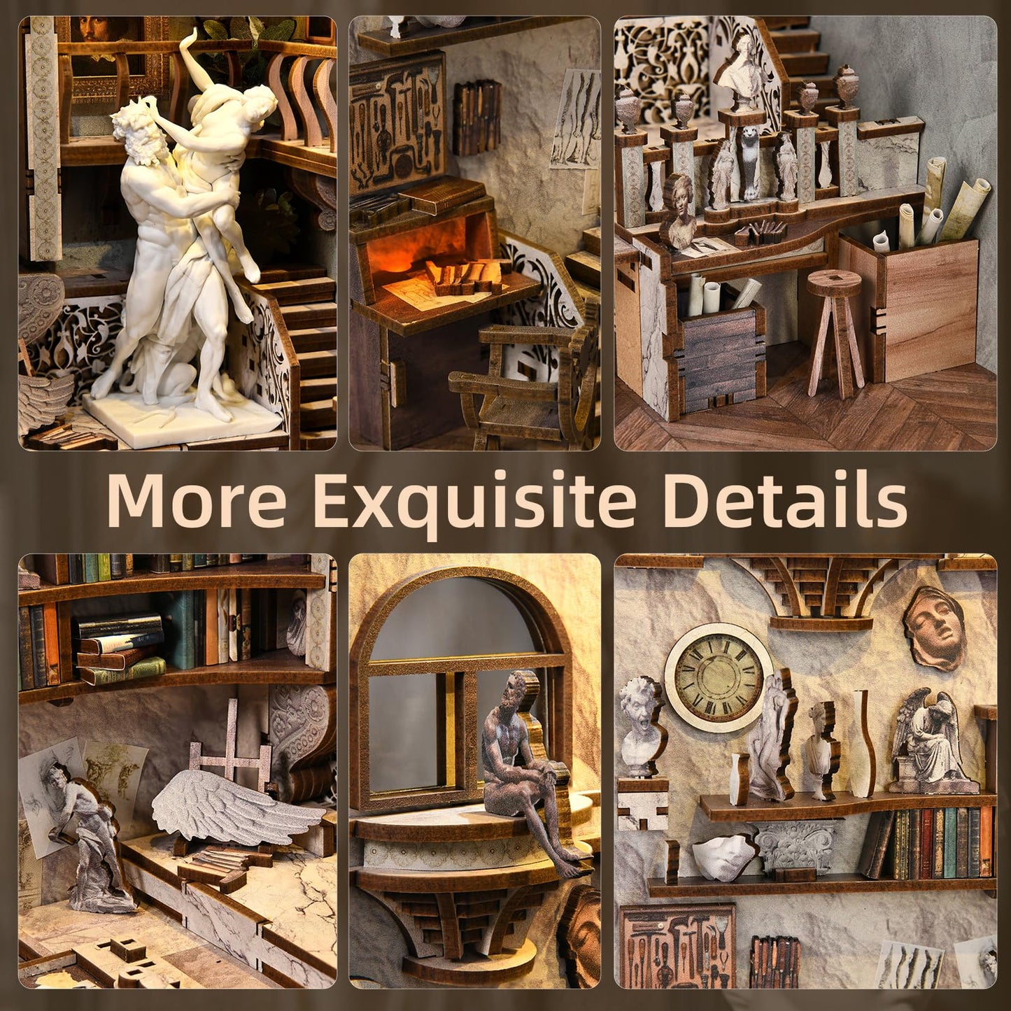 CCCDF DIY Book Nook Kit, 3D Wooden Puzzle for Adults, Teens, DIY Miniature Dollhouse Booknook Kit Bookend Bookshelf Insert Decor with LED Light (Bernini's Sculpture Workshop)