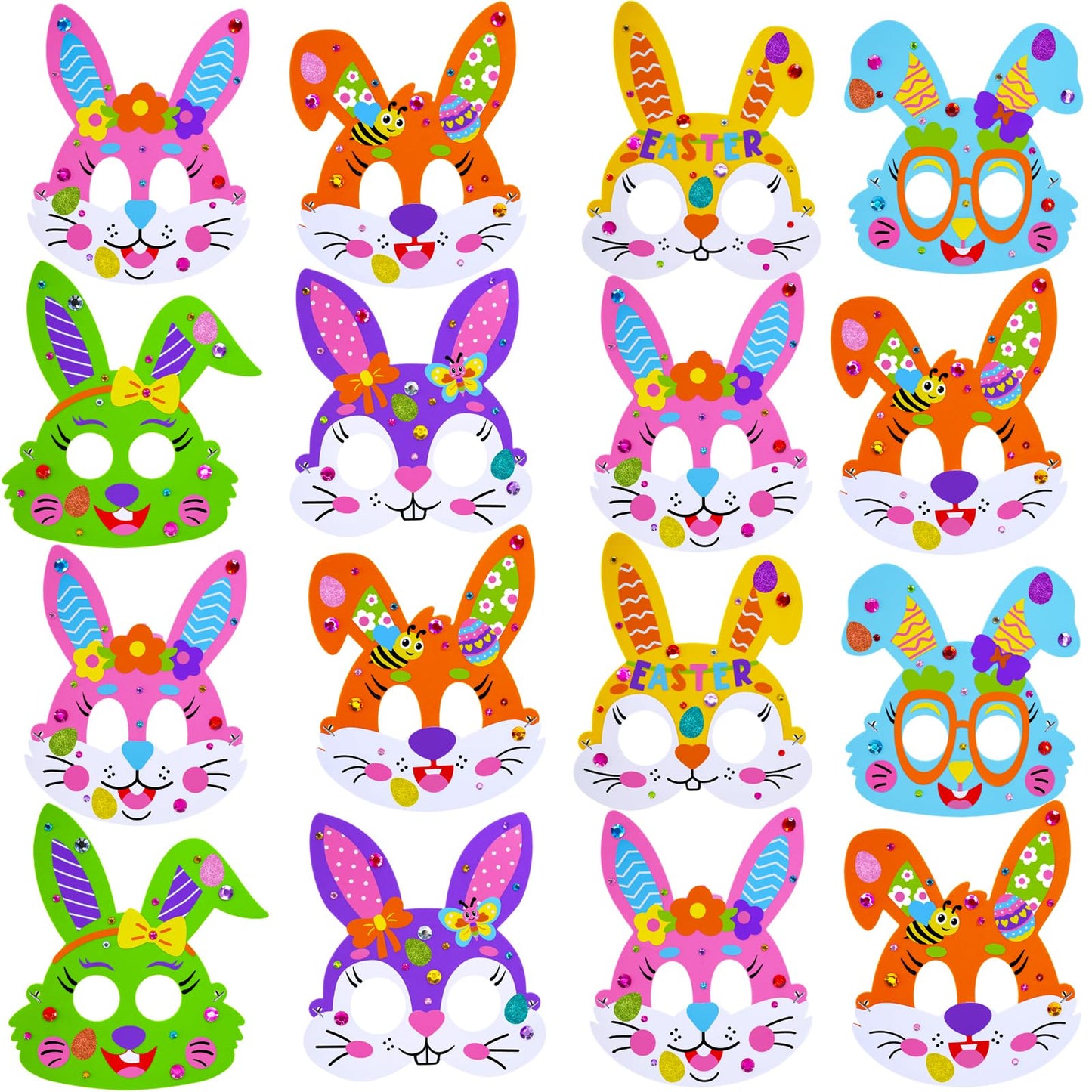 Winlyn 24 Sets Easter Bunny Masks Craft Kits DIY Foam Easter Bunny Party Mask Art Sets Bunny Face Stickers Arts and Crafts for Kids Party Favors Spring Easter Classroom Activities Art Project