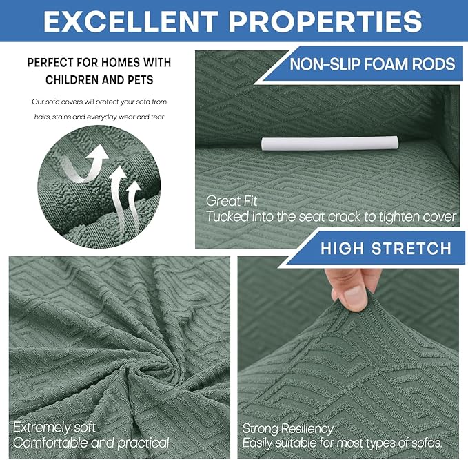 XINEAGE New Stretch Armchair Covers 1 Piece Chair Slipcovers Chair Protector for Living Room Thick Soft Chair Cover with Elastic Bottom Couch Cover for Pets Kids (31"-46", Pea Green)