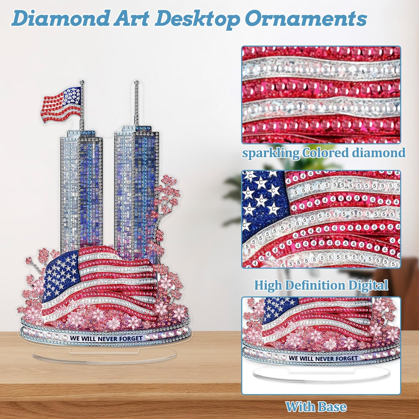MAXBYE Twin Towers Tabletop Diamond Art Painting Kit, DIY 5D Diamond Painting Kits, Special Shaped Diamond Desktop Ornament, Home Stand Up Gem Painting Sculpture Craft Kit, Diamond Art Statues