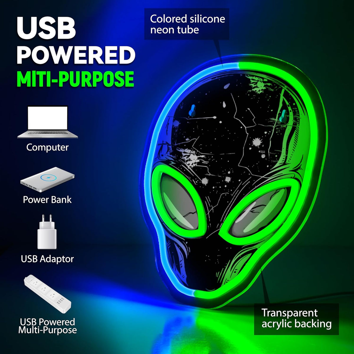 zidoni Alien Neon Sign,Dimmable Alien LED Neon Signs for Wall Decor Bedroom Game Room Man Cave Party Decor, LED Light Sign Gifts for Teen Boy Room