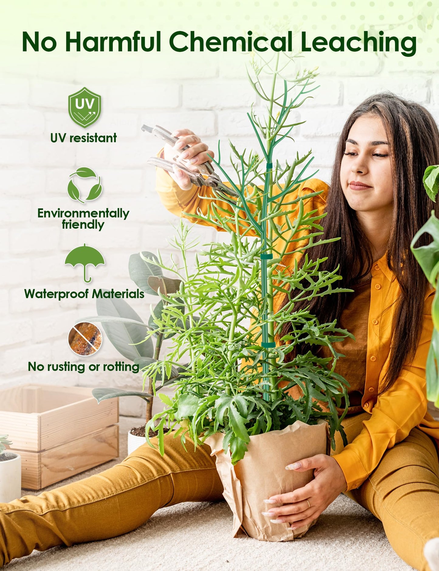 NiHome Comprehensive Plant Support Stake Set of 6 - Durable, UV Resistant 39.5" Stakes with Extension Poles, Orchid Clips & Plant Ties for Climbing Indoor & Outdoor Plants, Monstera, Pothos & More
