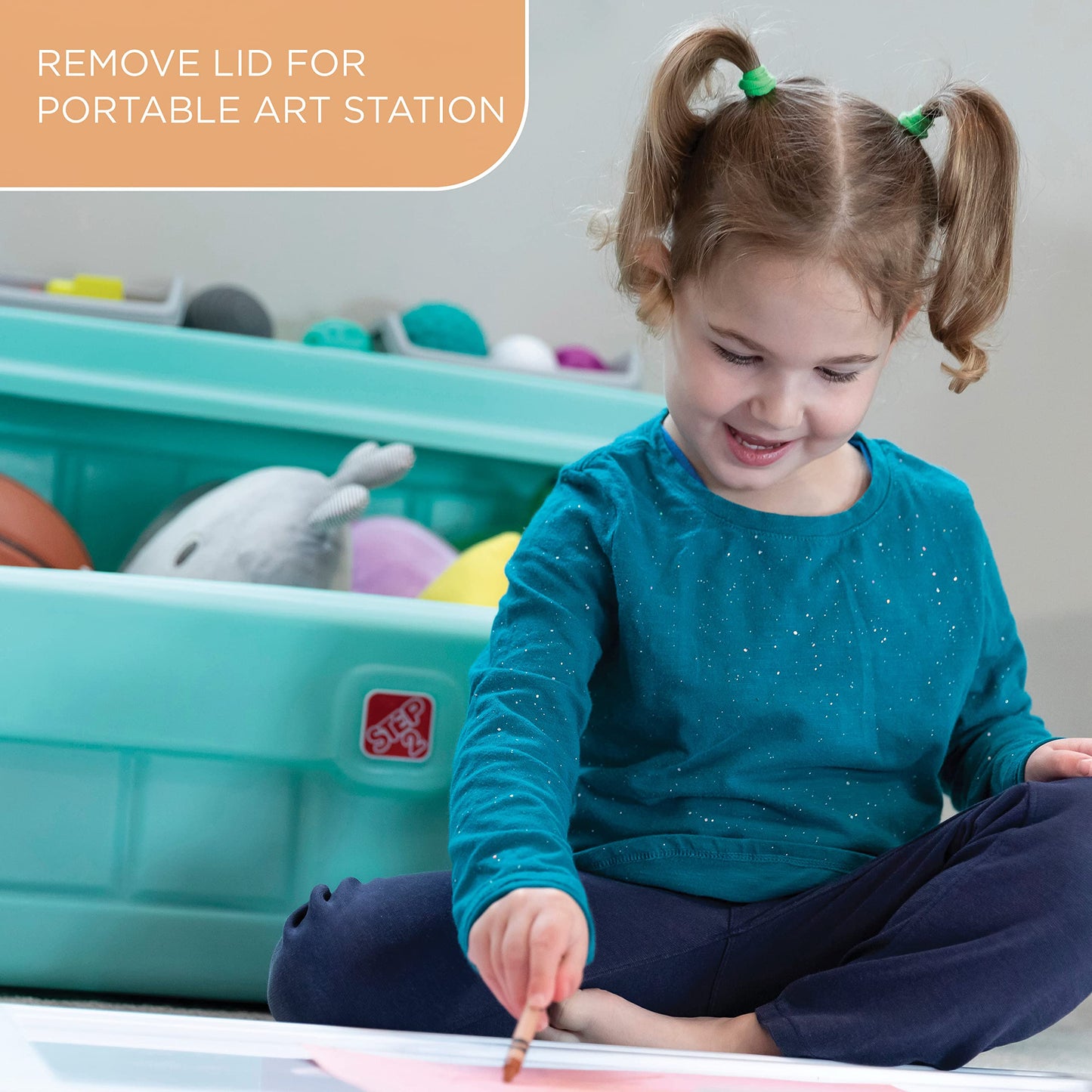 Step2 2-in-1 Toy Box & Art Lid, Kids Toy Storage Bin & Organizer, Easel & Chest in One, Made of Durable Plastic, For Toddlers 2+ Years Old, Mint