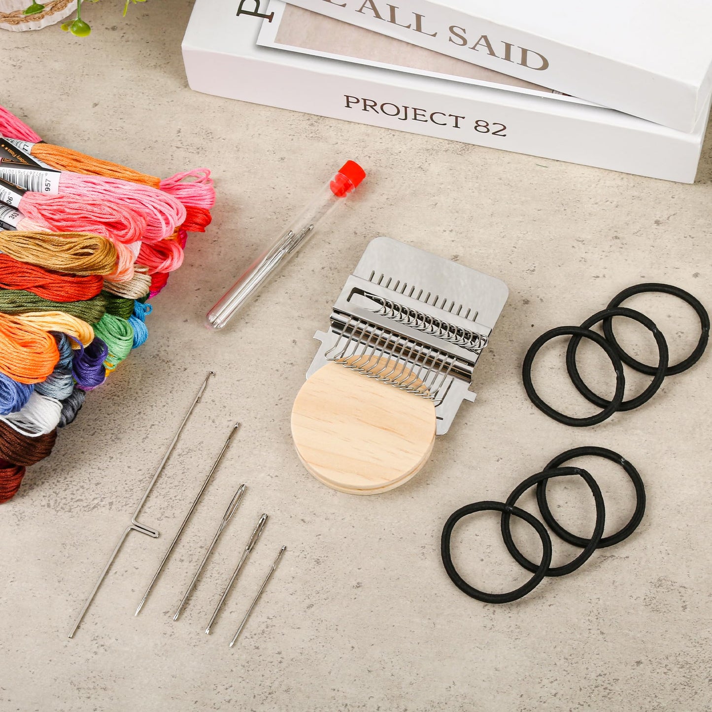 Knit Patch Kit PatchMaker 2.0, Mini Portable Patch Set with 50-Color threads, Darning Loom Kit for Repair Jeans/Socks,Weaving Loom for Visible Mending, DIY Artful Patterns(14 Hooks)