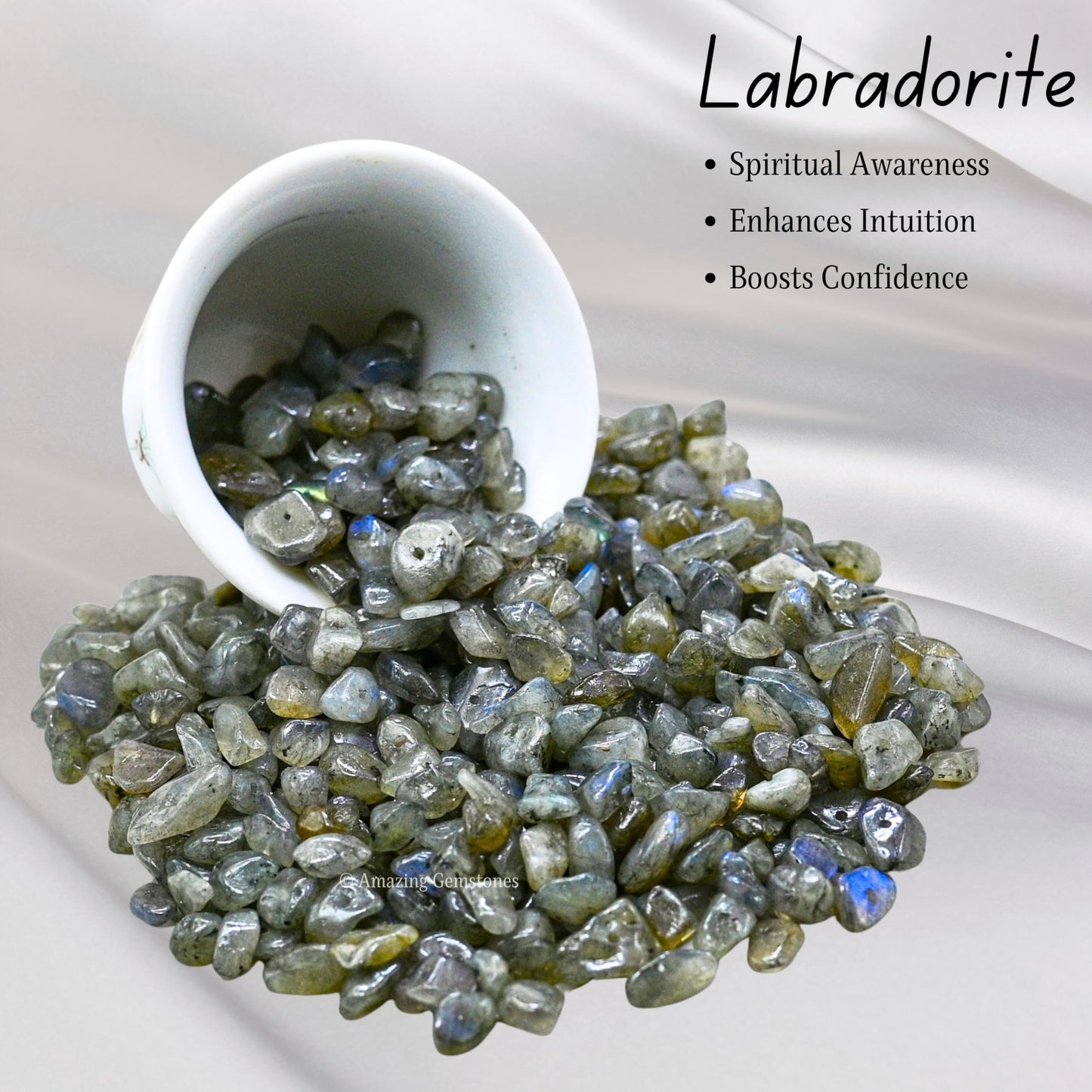 Labradorite Pre Drilled Crystal Crushed Chips Beads for Bracelets Making, DIY Handmade Natural Healing Crystals (25 Inch Strand)