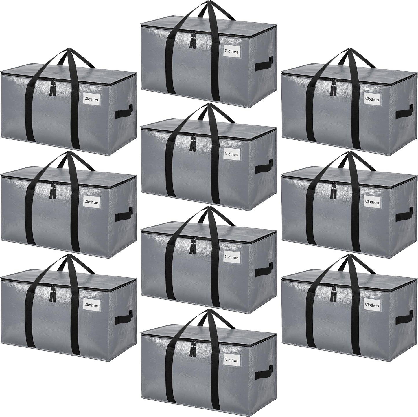 BAGAIL Heavy Duty Moving Bags with Strong Handle, Extra Large Moving Boxes, Storage Tote for Clothes, College Moving Supplies(Grey, 10 Pack)