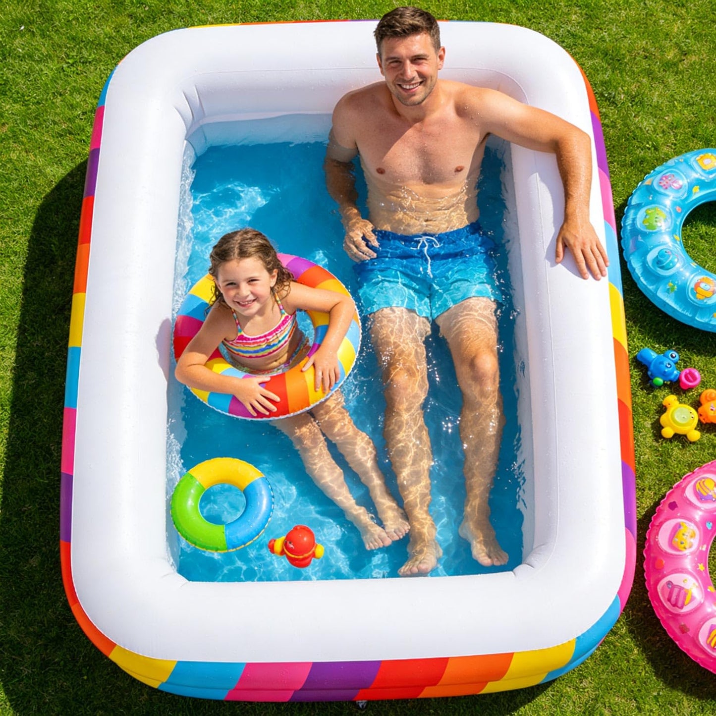 CHICLIST Kids Splash Pool Inflatable 74" Rectangular, Large BPA-Free PVC Kiddie Pool with Drain Plug for Ages 3-12