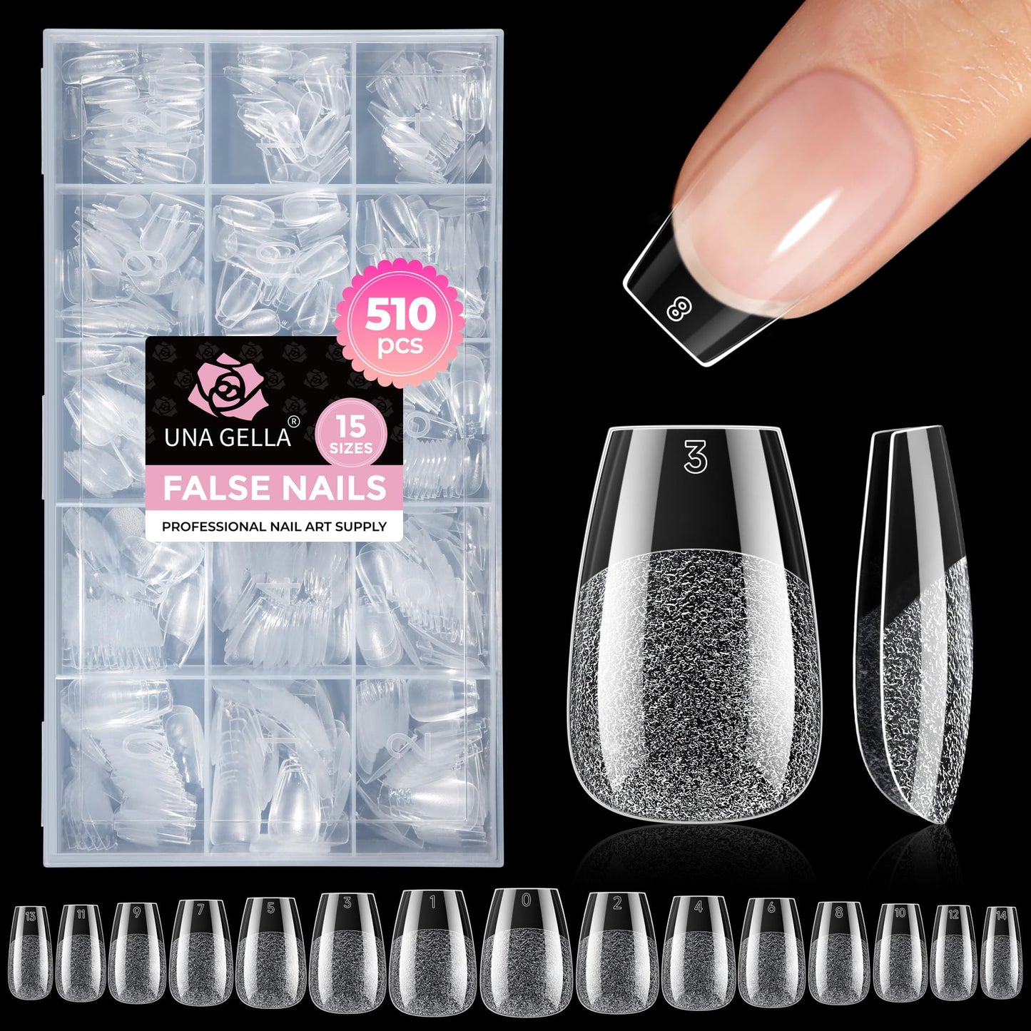 UNA GELLA Short Coffin Nails Tips: 510Pcs Soft Gel Nail Tips Coffin Acrylic Full Cover Short Coffin Press on Nails Pre-shaped Half Matte Clear False Nails For Nail Extensions Home DIY Salon 15 Sizes
