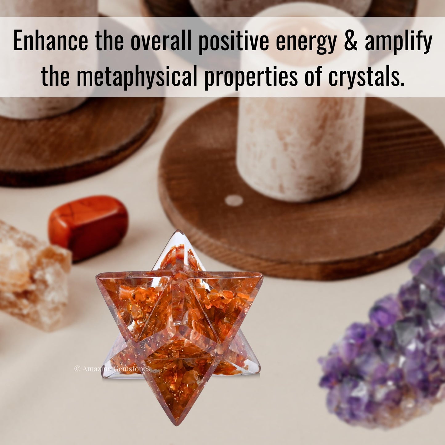 Amazing Gemstone 1 Pcs Carnelian Large Crystal Orgone Merkaba Star for Reiki Healing Meditation and Crystal Grid