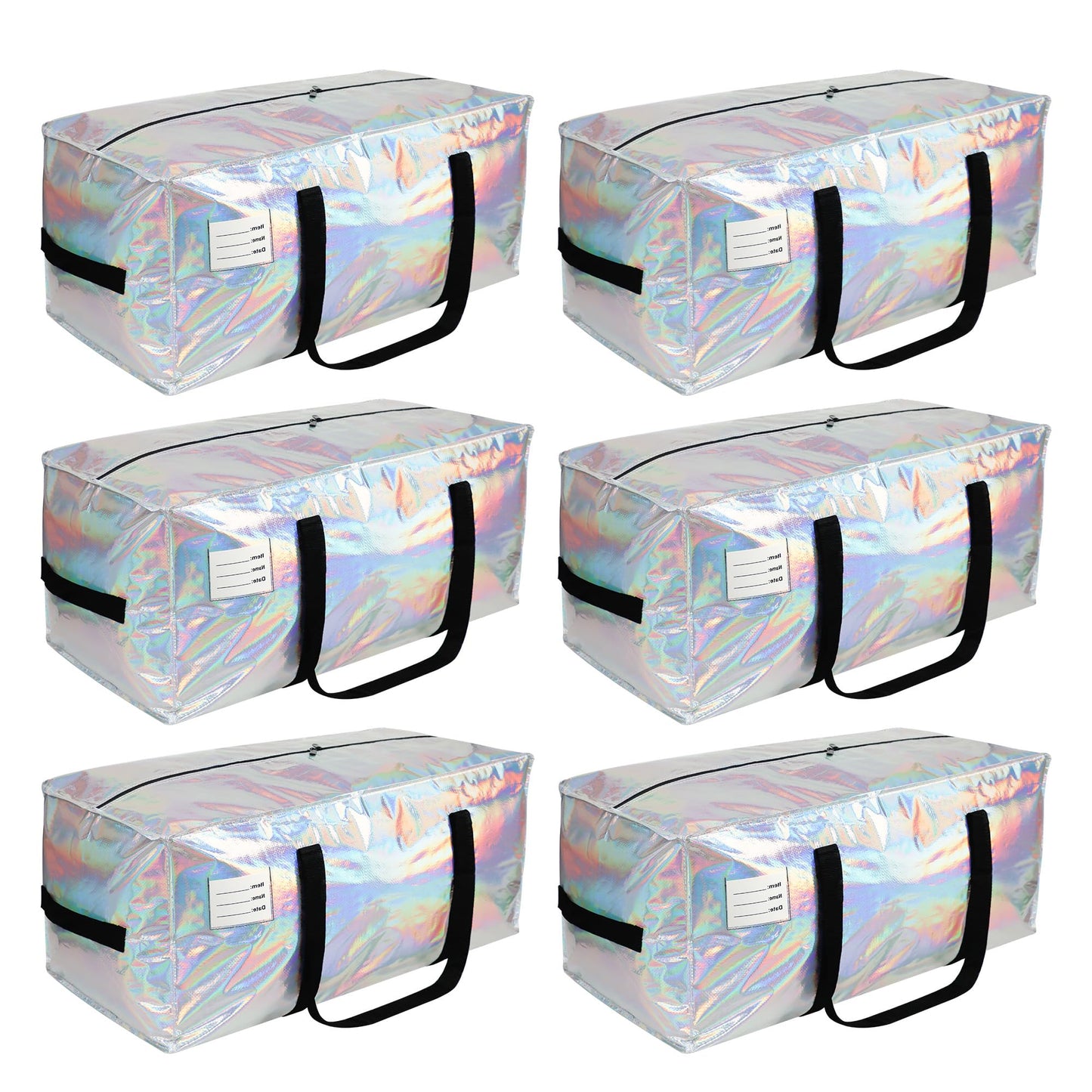 VTSVTS 6 Pack Extra Heavy Duty Large Moving Bags with Comfortable Handle & Strong Zipper,Storage Totes for Space Saving Moving Storage College Supplies Alternative to Moving Box,Iridescent