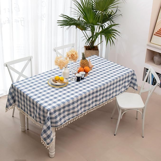 Buffalo Plaid Rectangular Tablecloth-Cotton Gingham Table Cloth for Kitchen Restaurant Farmhouse Spring Summer Easter Decor (Rectangle/Oblong, 55x102,Blue)