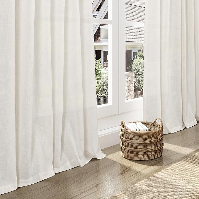 Cream Linen Curtains 84 Inch Length 2 Panels Back Tab Pocket Semi Sheer Bedroom Curtains Light Filtering Country Closet Curtain Drapes Netural Farmhouse Window Panels for Living Dining Room 40x84
