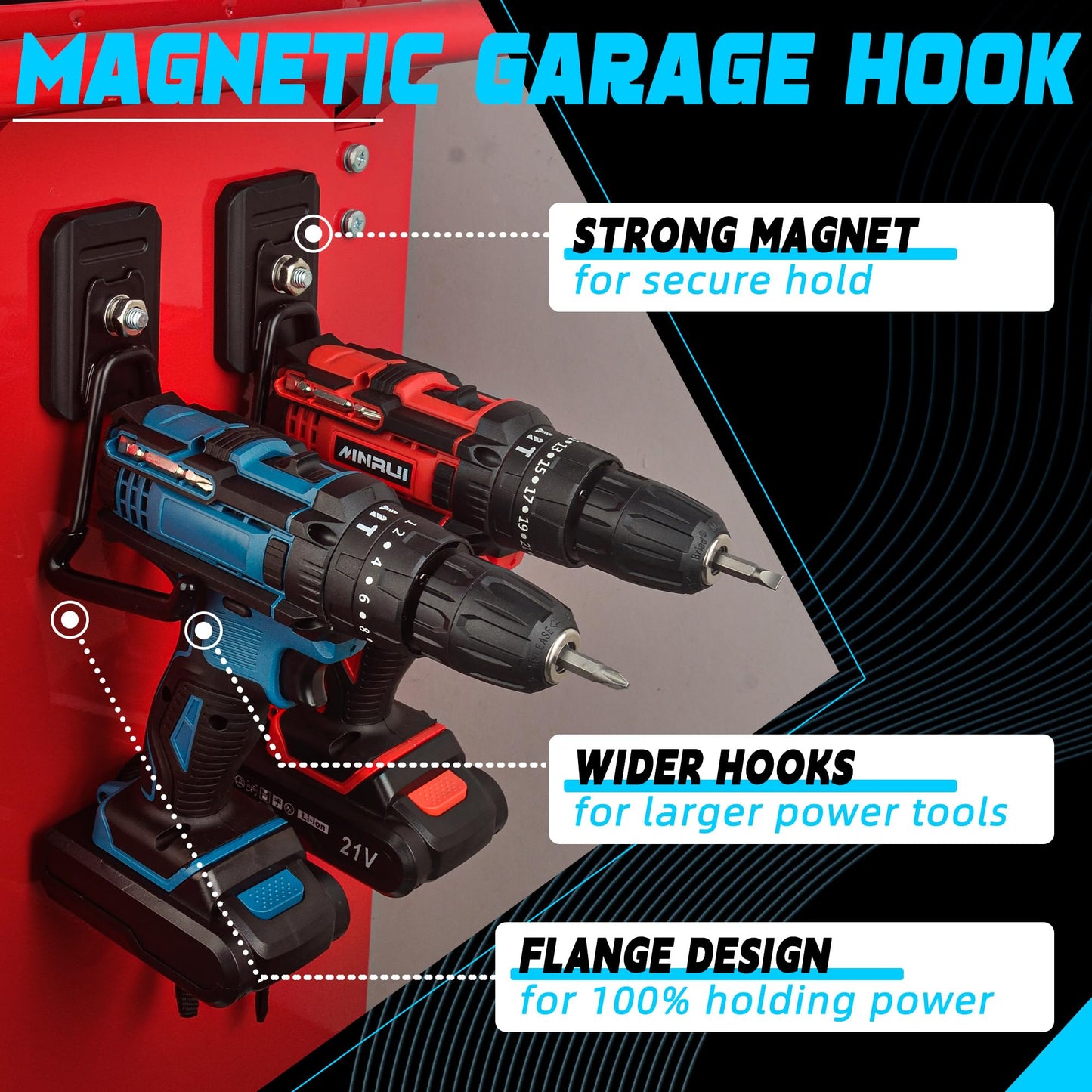 UNUSFIRE Heavy Duty Magnetic Hook, Large Utility Storage Magnetic Garage Hooks, Strong Magnet Hooks for Hanging Power Tool Hose Drill Metal Cart in Garden Workshop Kitchen (4Pack)