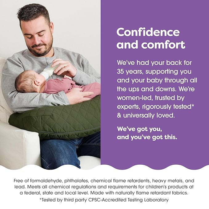 Boppy Nursing Pillow with Luxe Fabric Cover, Quilted Moss, Larger, More Supportive Pillow for Breastfeeding and Bottle Feeding; Firmer and Higher Than Original, w/Premium Cover; JPMA Certified