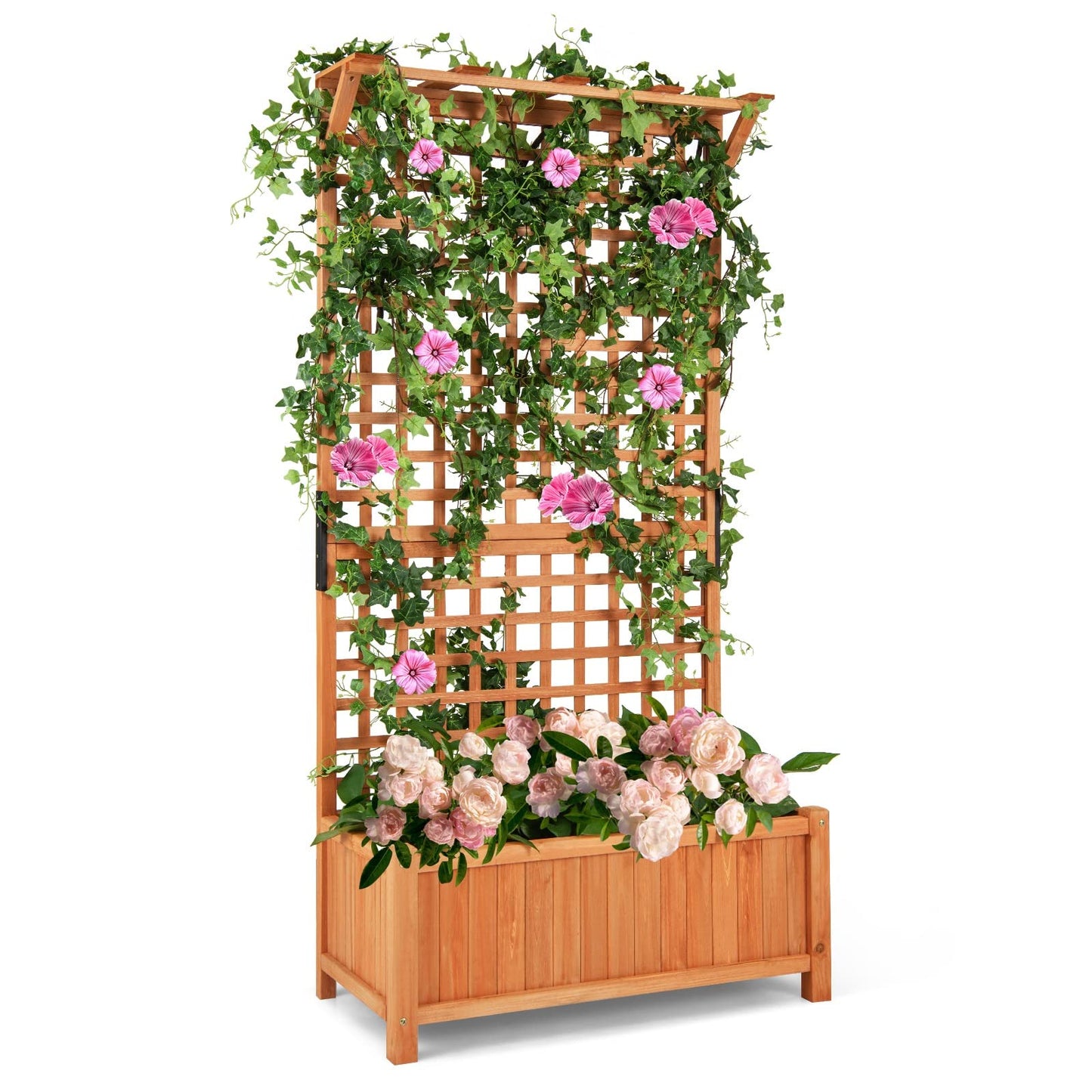 S AFSTAR Raised Garden Bed with Trellis, Wood Elevated Planter Box with Hanging Roof & Climbing Trellis, 4 Drainage Holes, 72.5" Tall Freestanding Planter Container for Vine Climbing Plants Flowers