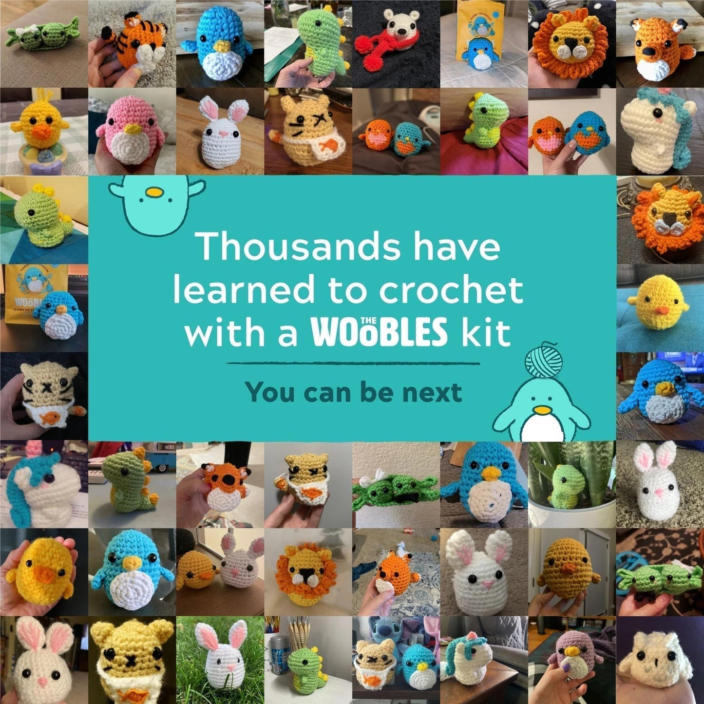 The Woobles Crochet Kit for Beginners with Easy Peasy Loopable Yarn, As Seen on Shark Tank - Easy Arts and Crafts Knitting & Crochet Animals Kit with Step-by-Step Video Tutorials (JoJo the Bunny)
