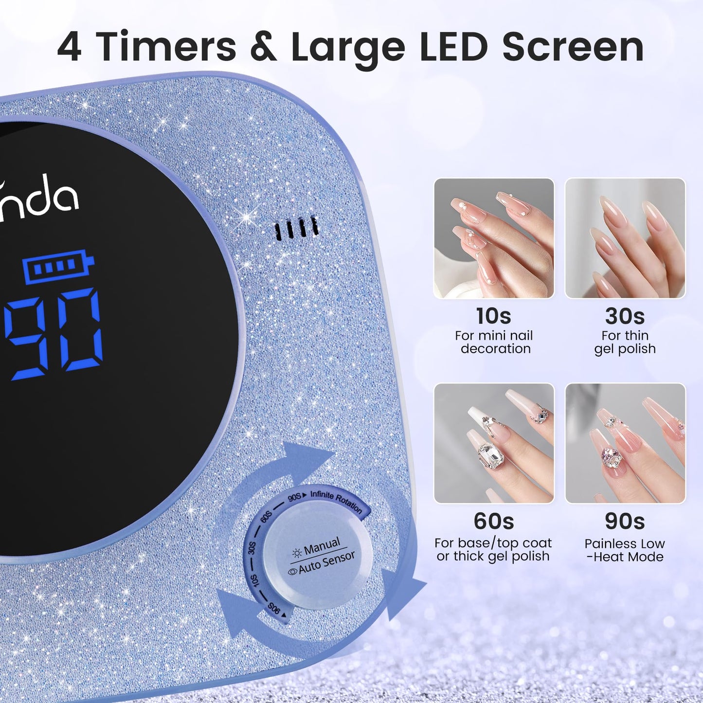 Lavinda 54W UV LED Nail Lamp, Professional UV Light for Gel Nails Rechargeable Cordless Nail Dryer with 4 Timer Settings & Auto Sensor, Fast Curing Gel Light for Home and Salon Use