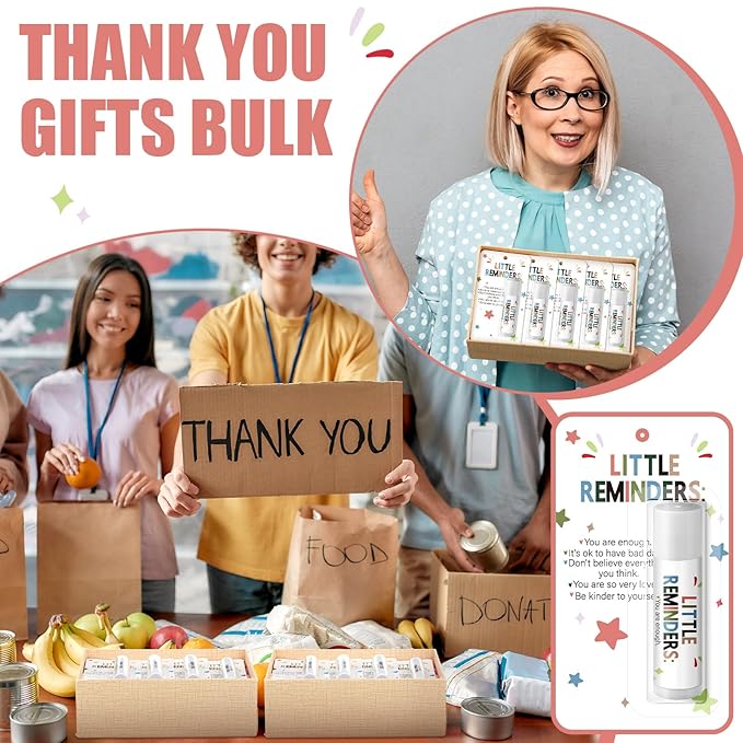 30 Pack Christmas Employee Appreciation Gift Lip Balms Bulk Staff Teacher Team Volunteer Thank You Gift Thanksgiving Christmas Appreciation Party Favor for Women Men(Little Reminders,Colorful)