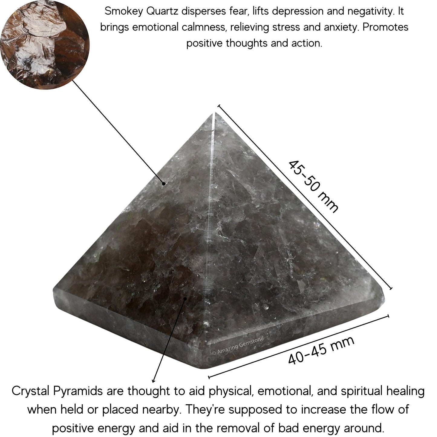 Amazing Gemstone Smoky Quartz Pyramid Crystal Healing Stones - 2" Great Pyramid Figurine of Natural Stone Pyramid for Meditation, Reiki, Chakra Balancing and Crystal Pyramids Grid
