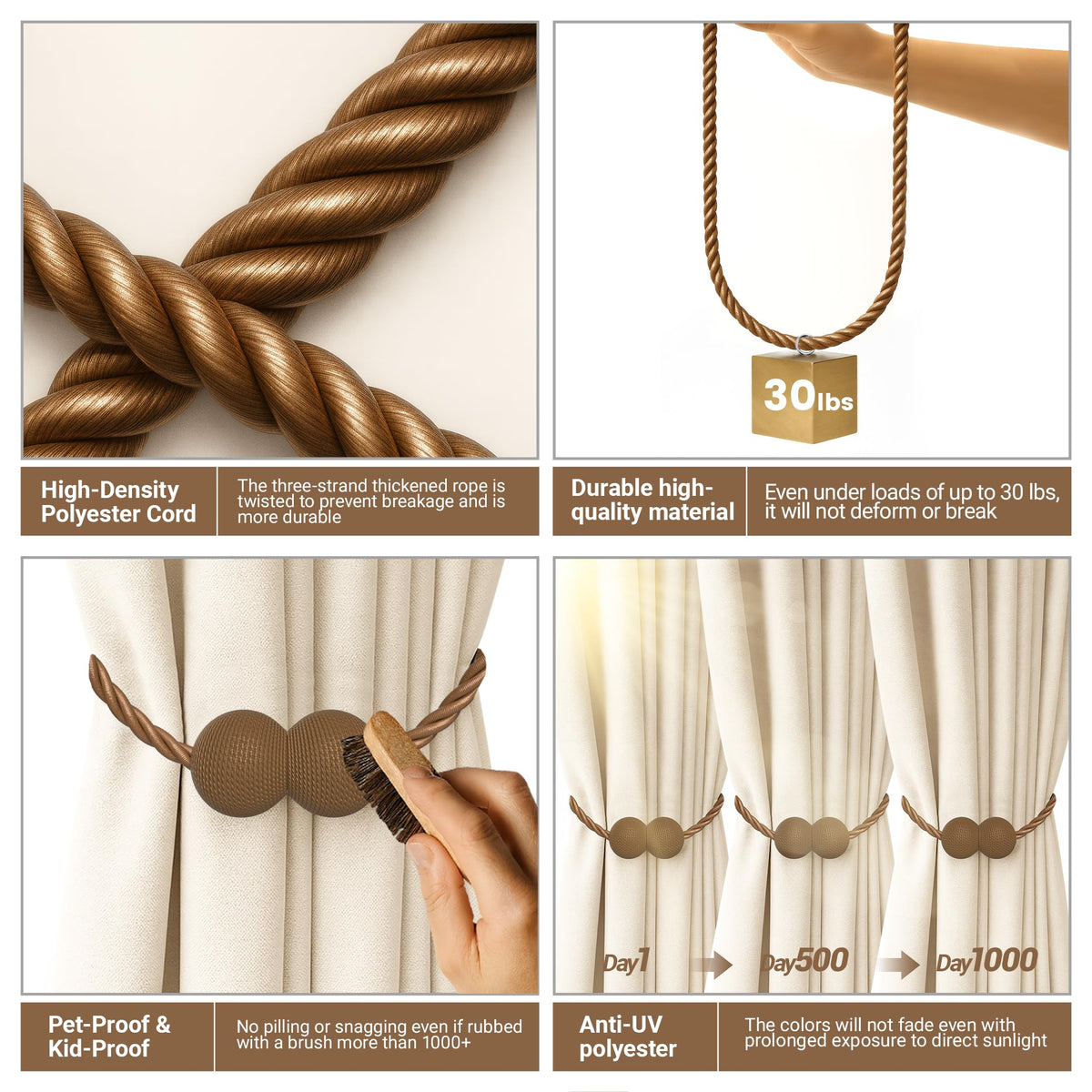 Magnetic Curtain Tiebacks Dark Brown 4pcs