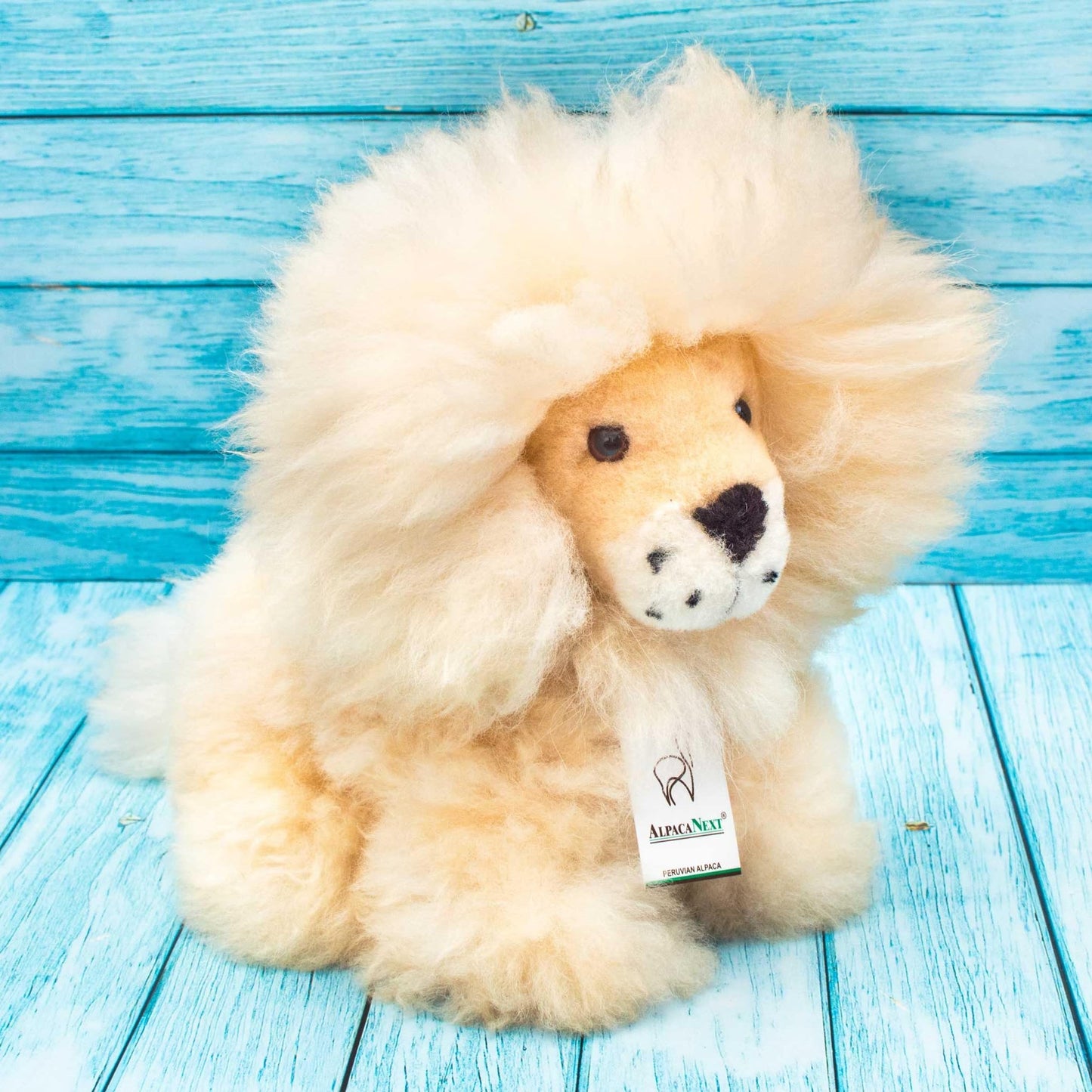 AlpacaNext Lion Handmade on Real Alpaca Wool. Alpaca Stuffed Animal. Soft, Cute and Cuddly Alpaka Plush Toy (11 inches, Beige Mane)
