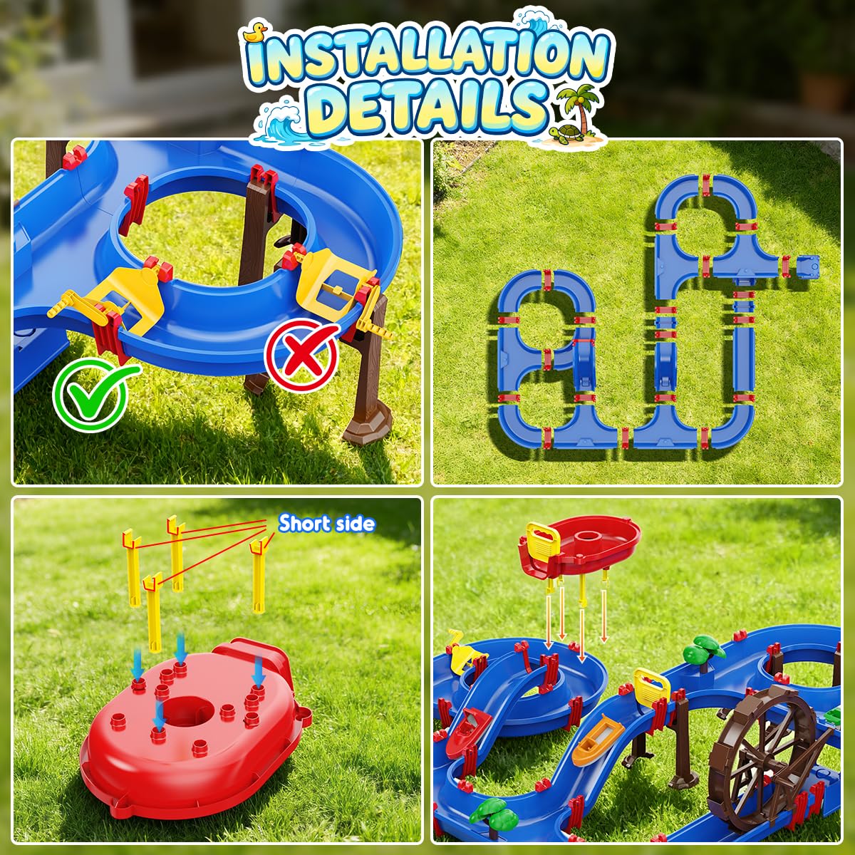 VATOS 2-Tier Watermill Summer Water Table, 124 PCS DIY Water Table with Water Pump Toys for Toddlers 3-5 4-7 Years Old, Fun Water Playset Outdoor Water Summer Toys for Backyard, Beach, Balcony, Garden