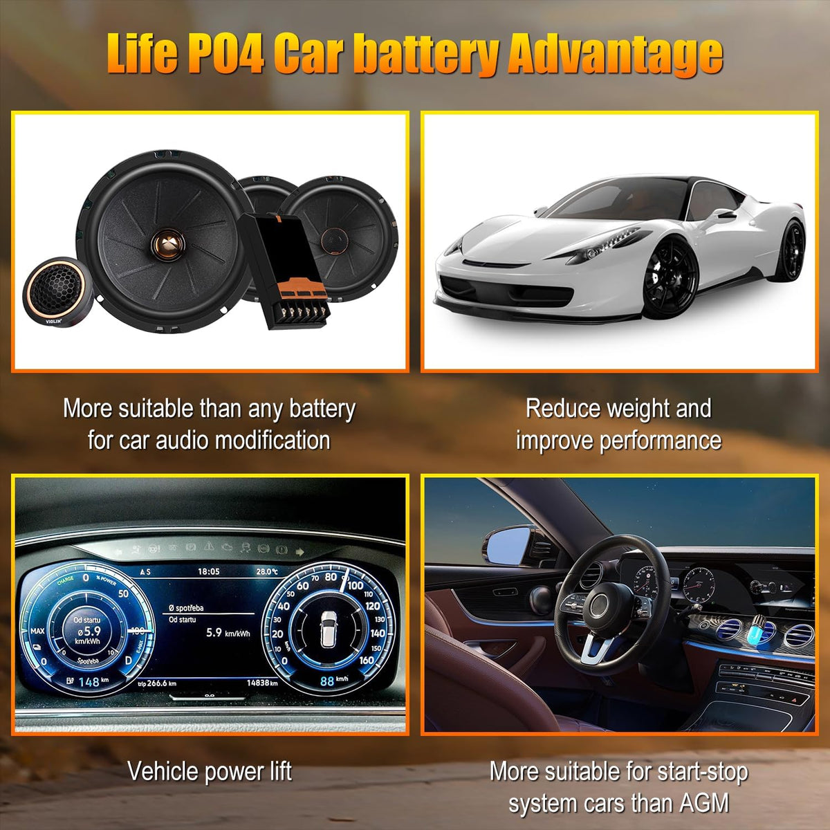 LiFePO4 Lithium Start-Stop Car Battery - 12V 60Ah, Fast Charging, Reliable Power for Modern Vehicles
